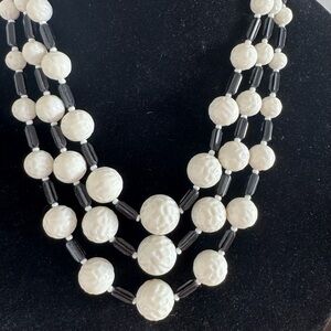 Vintage MCM Black & White Three Strand Necklace